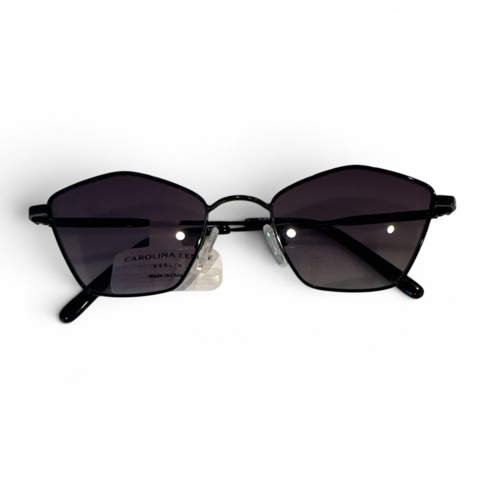 Carolina Lemke Black Pentagon Shaped Metal Sunglasses Unisex - New w Box